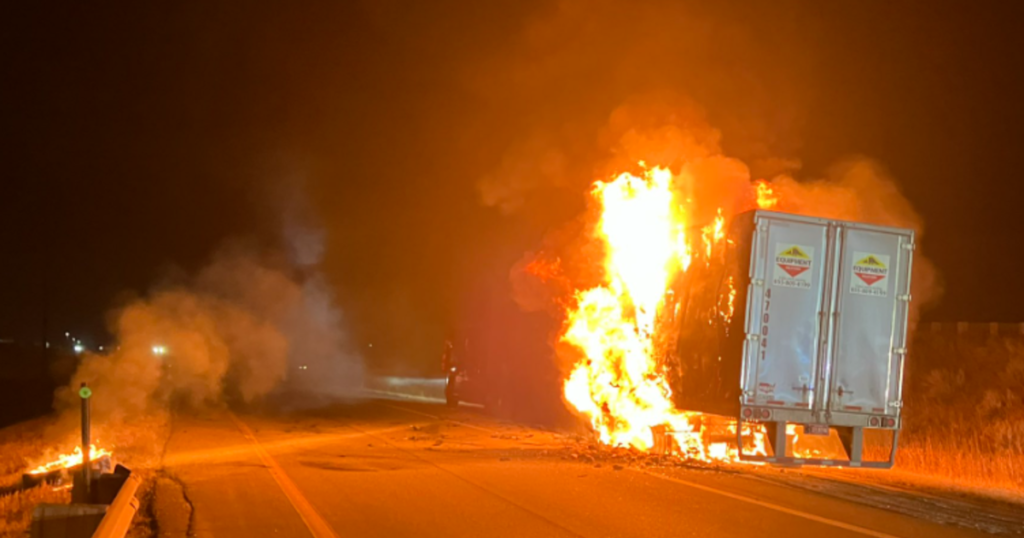 Truck carrying potatoes catches fire on Colorado highway ramp - CBS Colardo