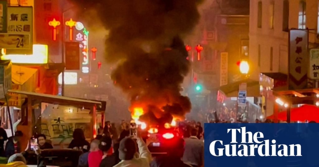 Driverless taxi vandalized and set on fire in San Francisco’s Chinatown - The Guardian US