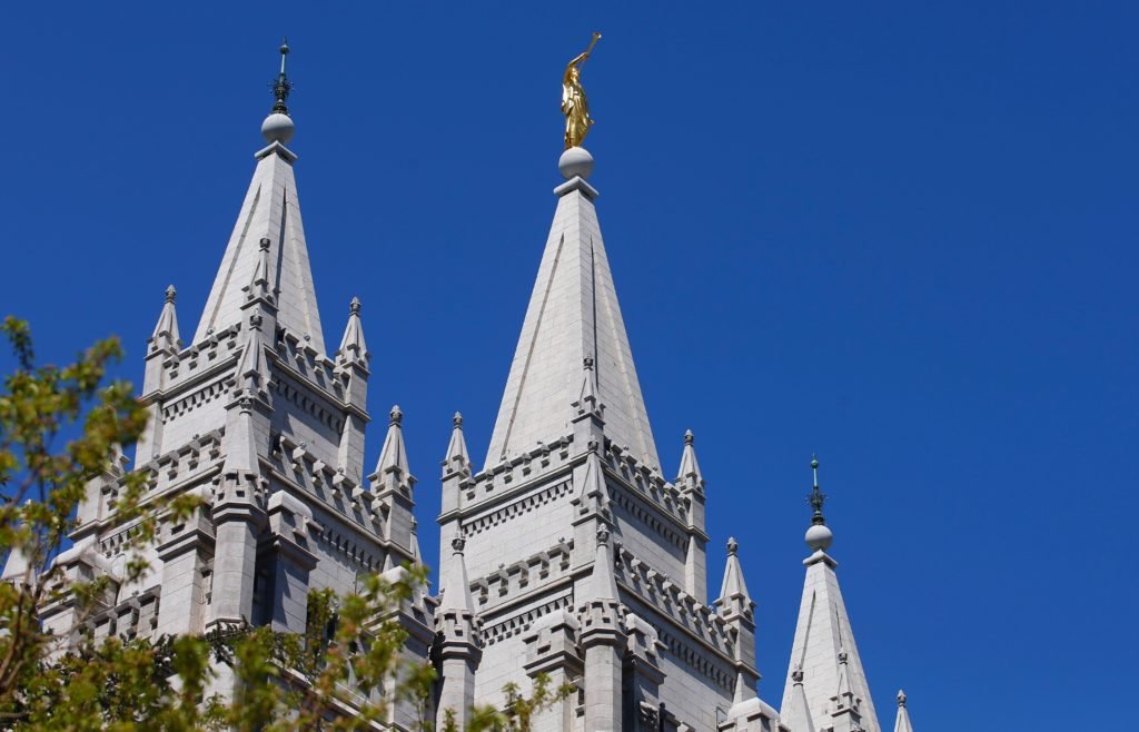 SALT LAKE CITY, UT - APRIL 2: The spires of the historic Slat Lake Temple are shown here during the 186th Annual General Conference of the Church of Jesus Christ of Latter-Day Saints on April 2, 2016 in Salt Lake City, Utah. Thousands of Mormons have come from around the world to attend the two day conference to receive direction from church leaders (Photo by George Frey/Getty Images)