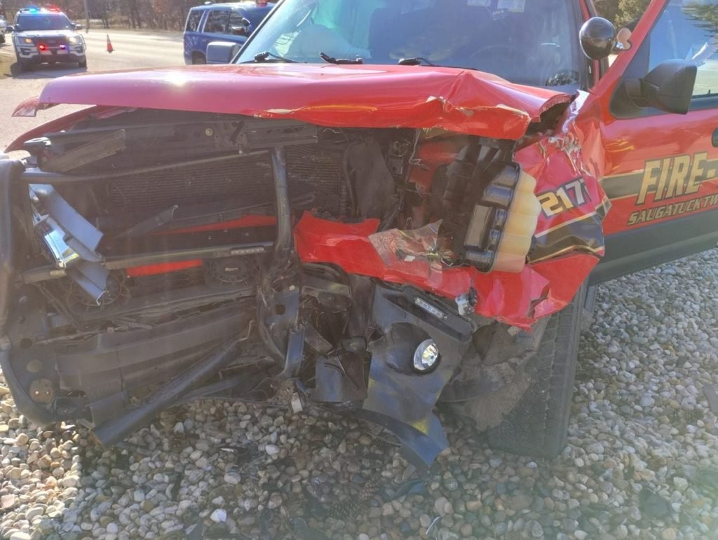 EMS vehicle damaged in collision with truck near Saugatuck - MLive.com