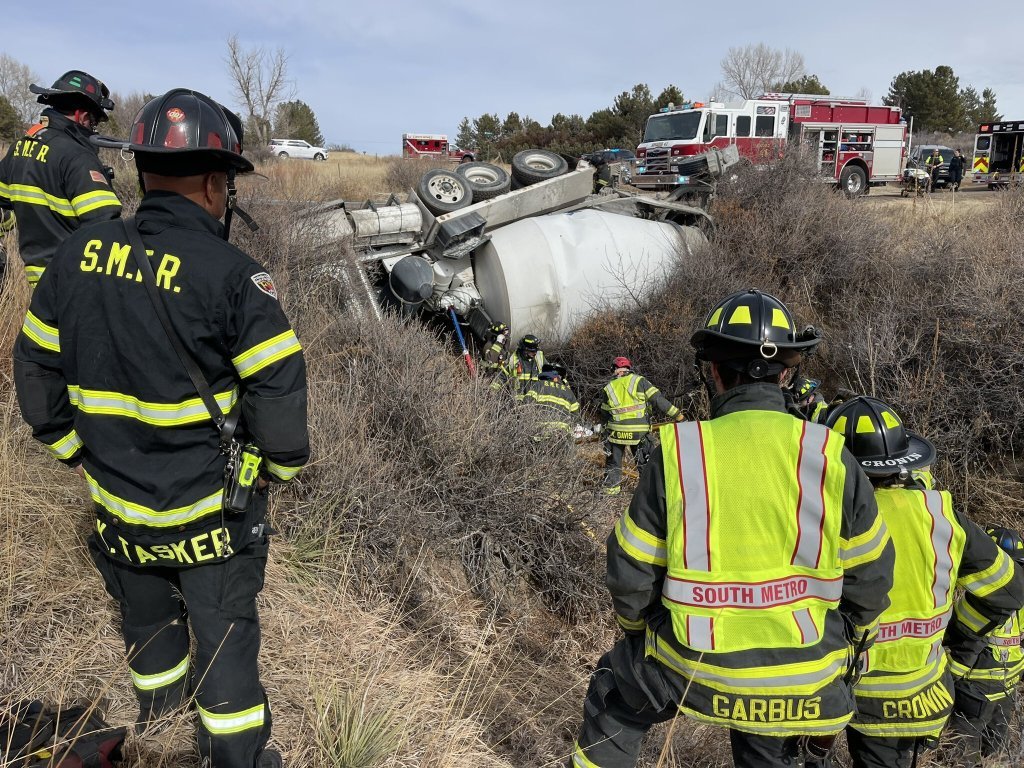 Concrete truck overturns east of Parker, trapping driver - The Denver Post