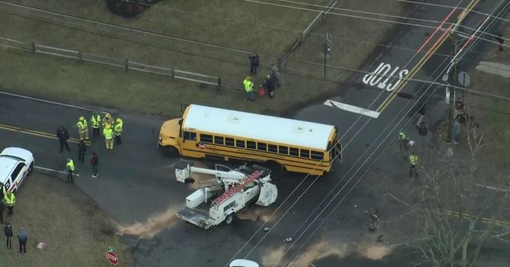 14 students taken to hospital after school bus, pickup truck collide in Burlington County - CBS Philly