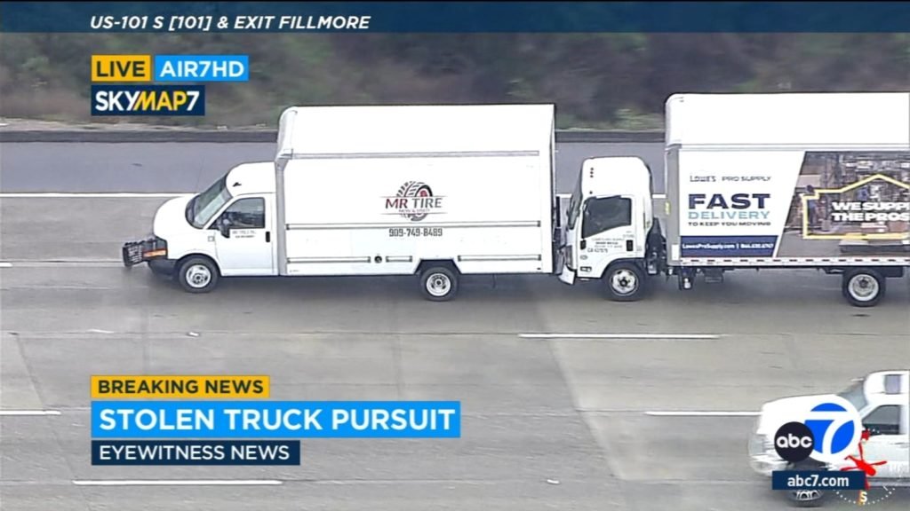 Stolen box truck police chase today: Suspect slams into truck in wild freeway crash during chase in Malibu area - WLS-TV