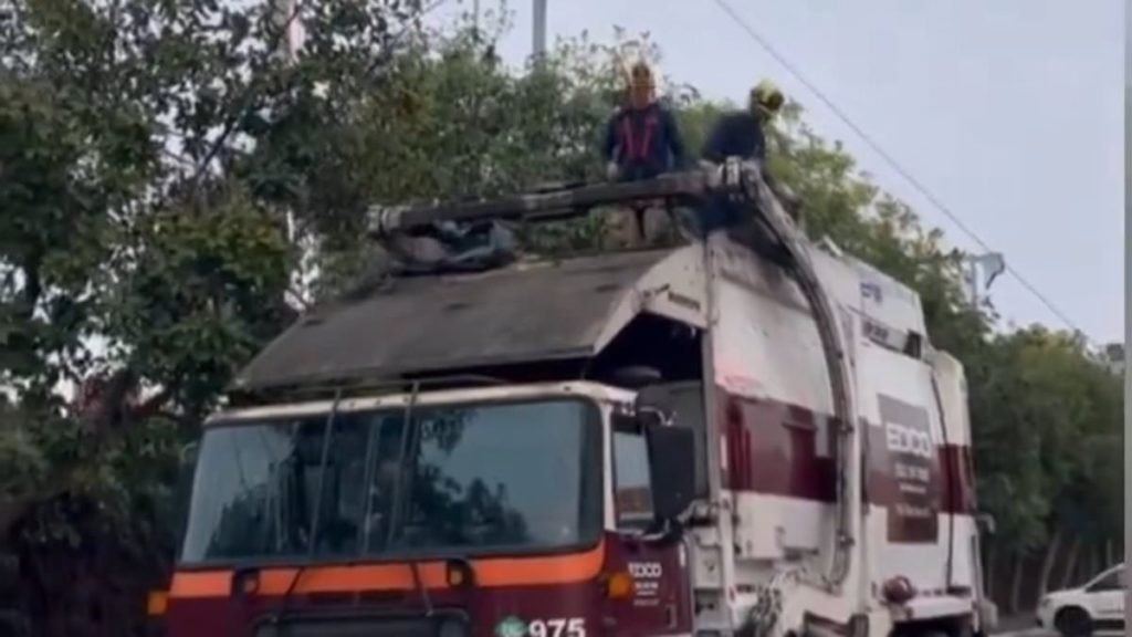Astonishing moment California woman is airlifted to hospital after being crushed inside garbage truck when tra - Daily Mail