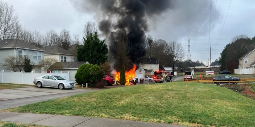 Truck catches fire in Huntersville neighborhood - WBTV