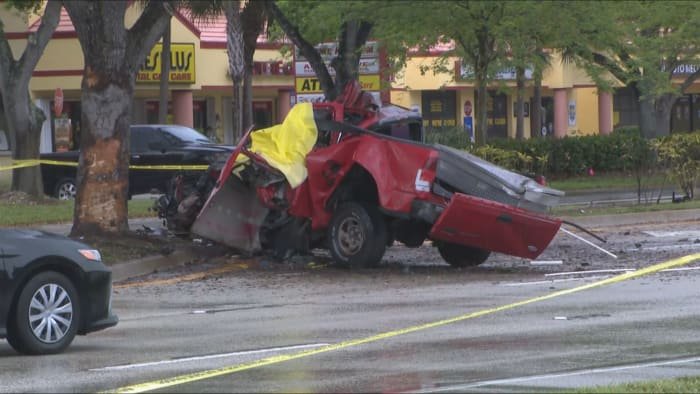 Pickup truck crashes against tree killing 1 in Lauderhill - WPLG Local 10