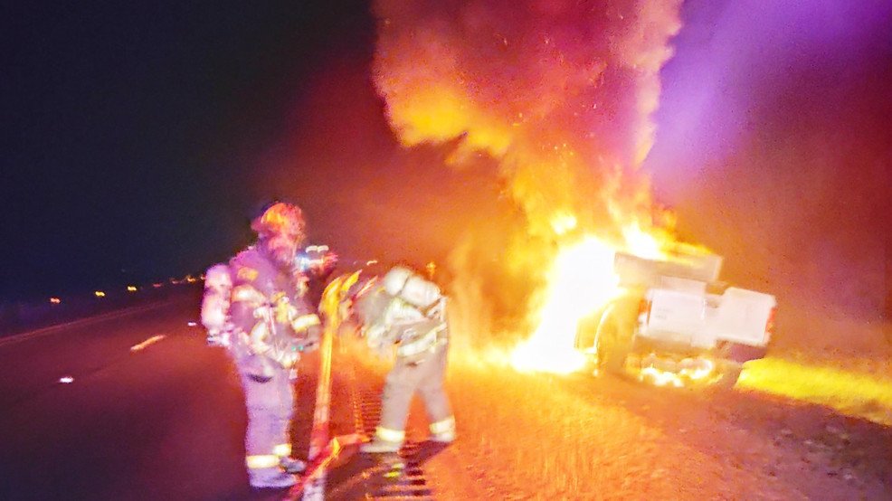 Coburg Fire quenches roaring truck blaze on I-5 - KVAL