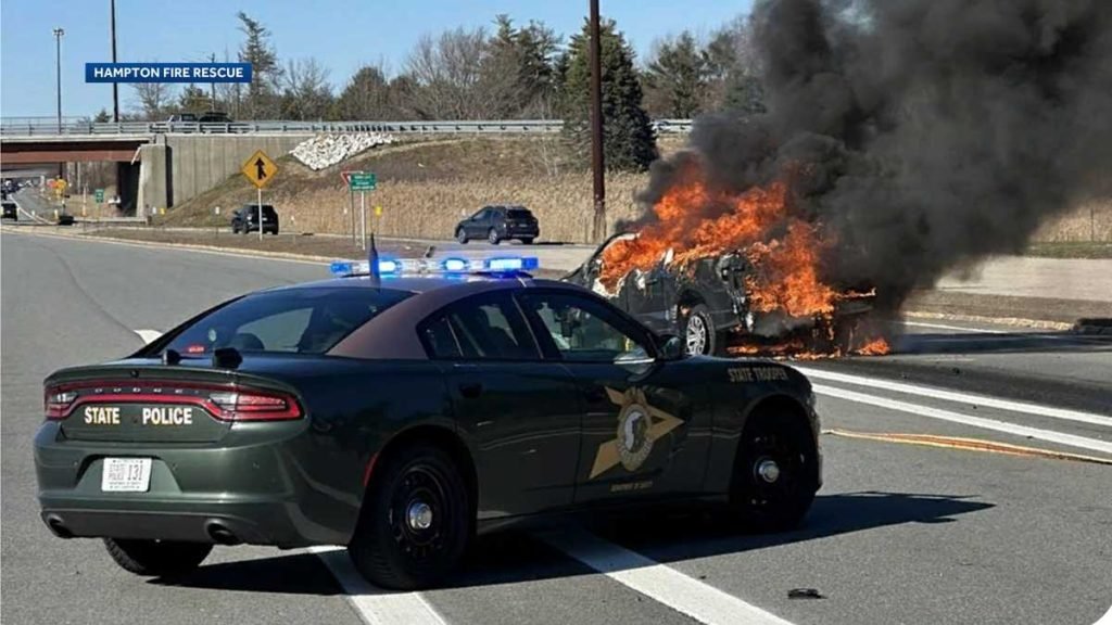 Truck crashes into Hampton tolls on Interstate 95 and catches fire, police say - WMUR Manchester