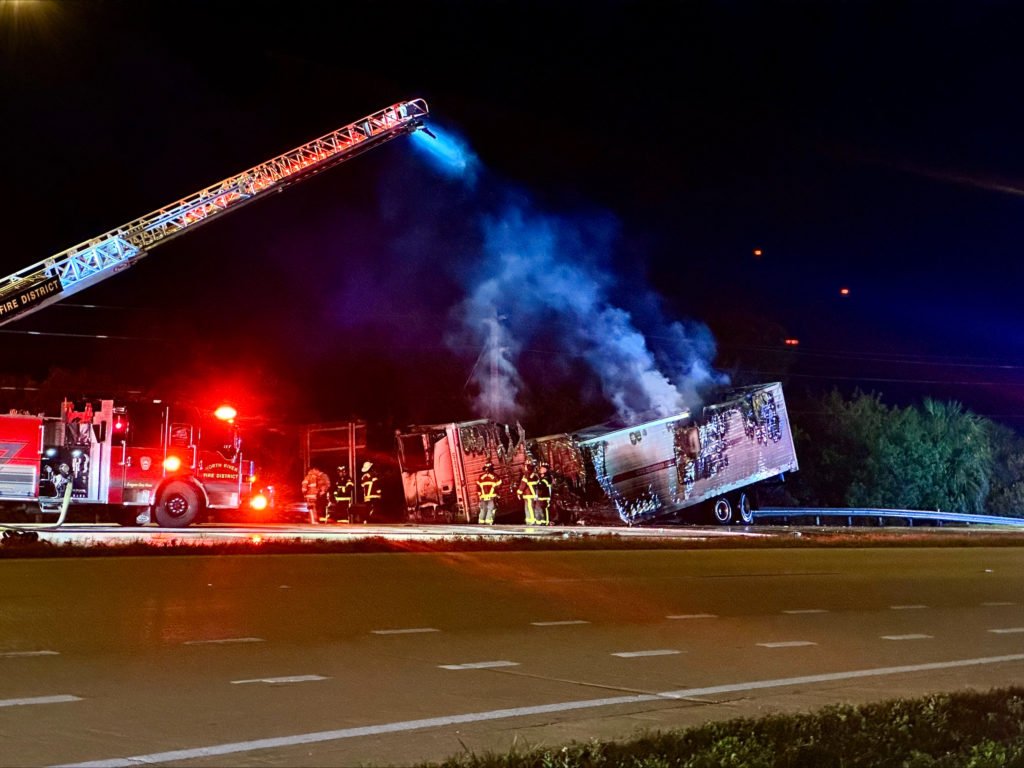 Deadly crash involving burning semi-truck closes SB lanes on US-41 - WFLA
