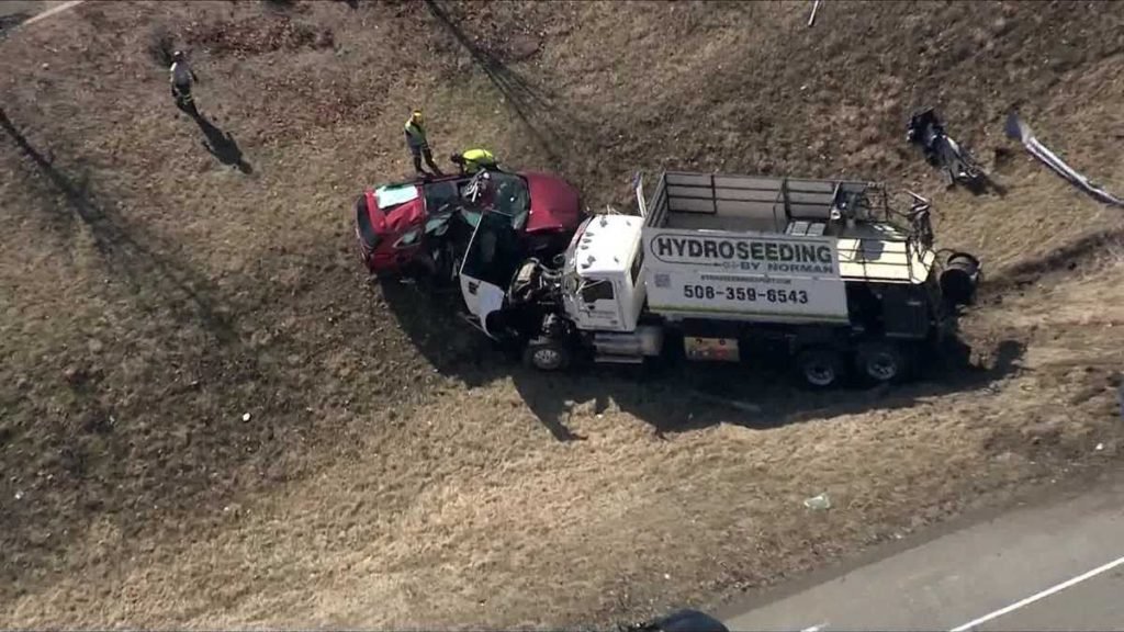 SUV, landscaping truck end up in ditch after violent collision - WCVB Boston