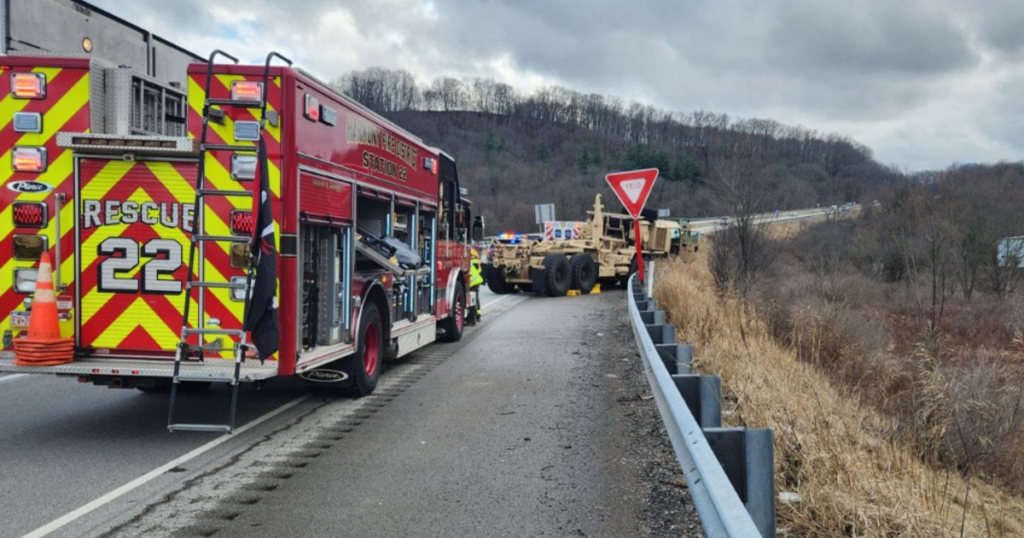 Driver of military truck taken to the hospital after crash on I-79 in Butler County - CBS Pittsburgh