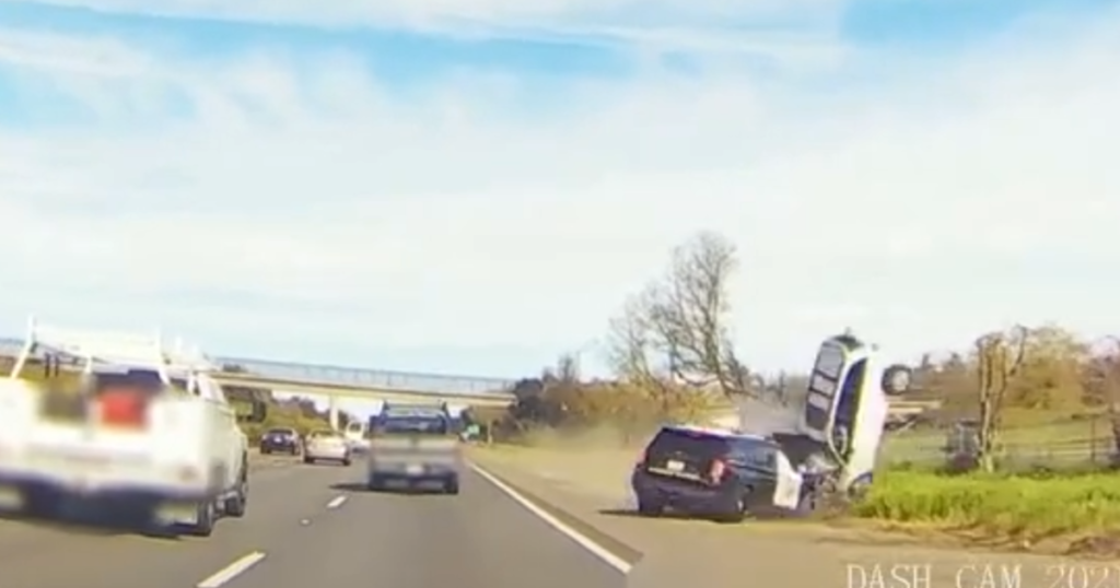 Dash cam captures wrong-way driver's violent collision with CHP vehicle in Sacramento area - CBS News