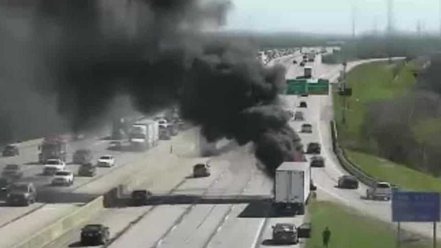 Semi-truck catches fire on Interstate 35/80 near Des Moines - KCCI Des Moines