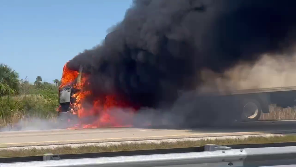 Fire engulfs truck on Florida Turnpike, closes northbound lanes in St. Lucie County - WPEC