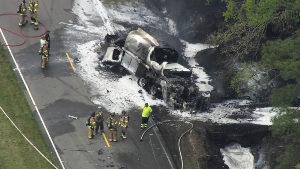 Tanker crash: Extensive damage caused by crash involving fuel truck in Johnston County - WTVD-TV