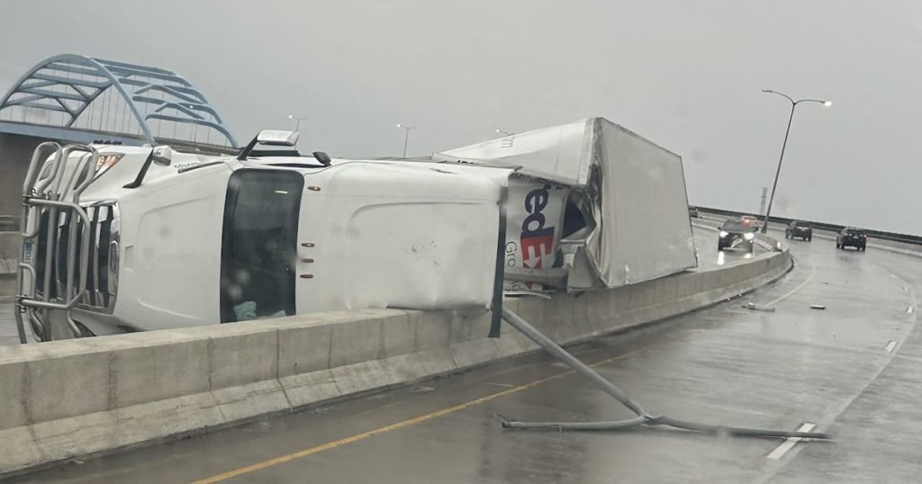 High winds flipped a FedEx truck traveling on Bong Bridge in Duluth - Star Tribune