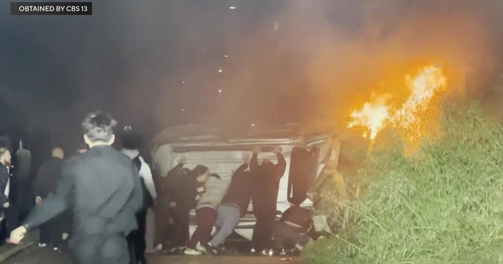 Video captures group jump into action to help after fiery crash that killed 4 in California - CBS Sacramento