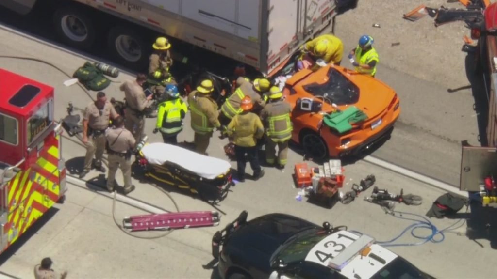Corvette crashes into semi-truck - FOX 11 Los Angeles