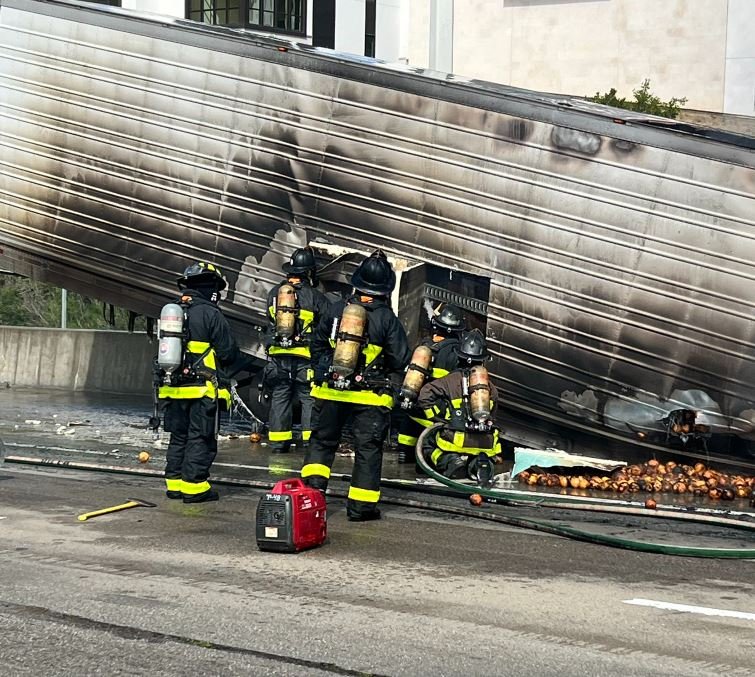 Overturned produce truck catches fire on Bay Bridge - KTVU FOX 2 San Francisco