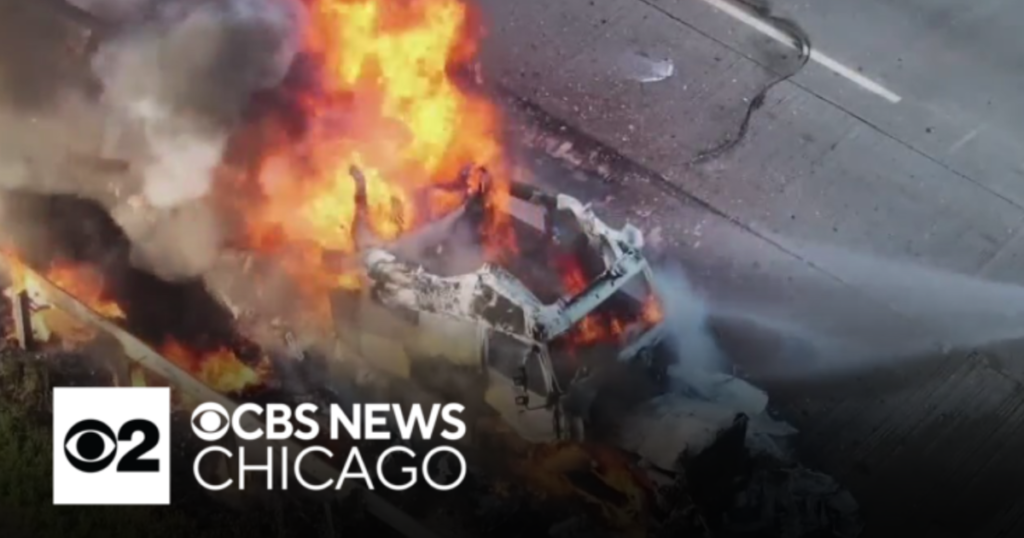 Semi-trailer truck bursts into flames on I-294 - CBS Chicago