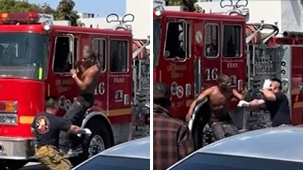 Man Jumps on Moving Fire Truck in L.A., Firefighters Retaliate in Wild Video - TMZ
