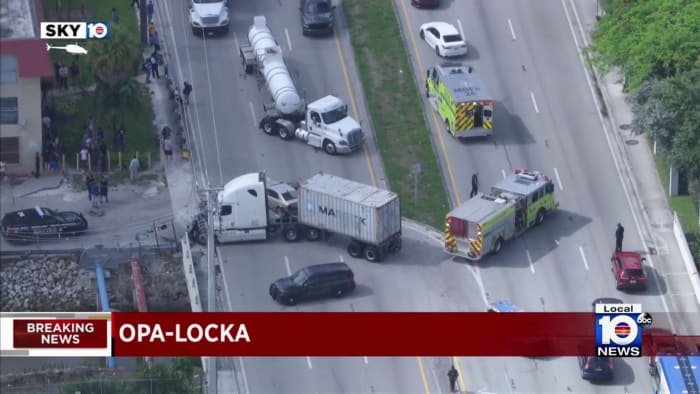1 airlifted to hospital after crashing vehicle into semi-truck in Opa-locka - WPLG Local 10